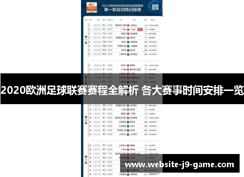 2020欧洲足球联赛赛程全解析 各大赛事时间安排一览 2020欧洲足球联赛赛程全解析 各大赛事时间安排一览