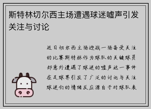 斯特林切尔西主场遭遇球迷嘘声引发关注与讨论